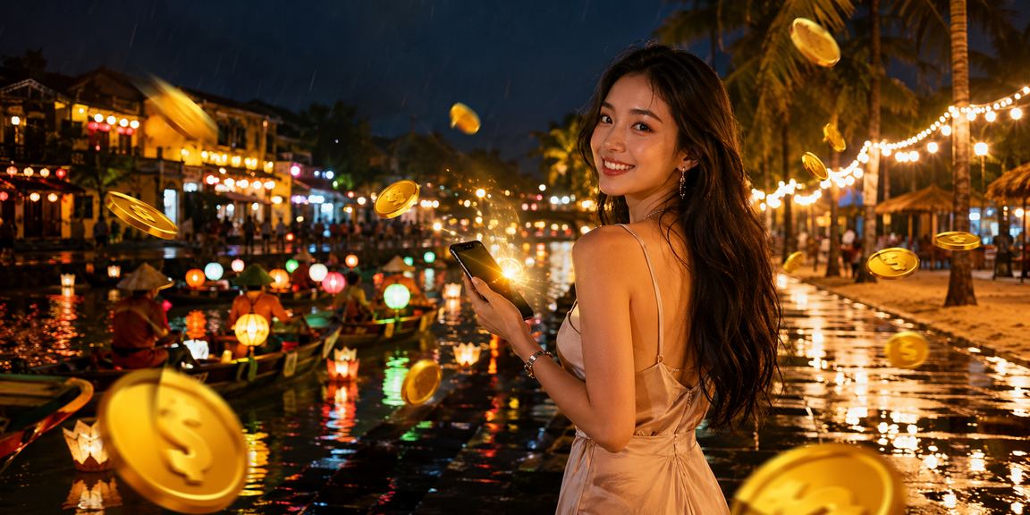 Người chơi theo dõi sự kiện thể thao qua điện thoại tại Hội An